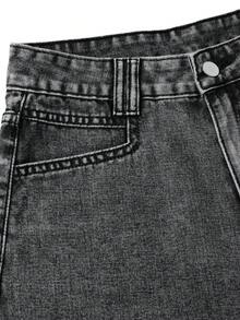 Shorts vaqueros casuales sueltos y versátiles para mujer con bolsillos y dobladillo deshilachado - Gris Claro - Ver 6