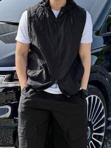 DAZY Men's Sleeveless Hooded Jacket And Pants Set, Black, Summer - Black - View 3