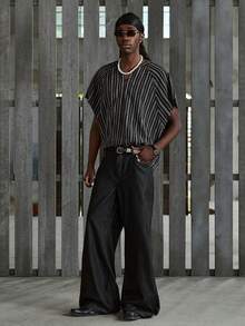 NEON BLANC 男士宽松休闲口袋阔腿牛仔裤 - 藍色 - 查看 2