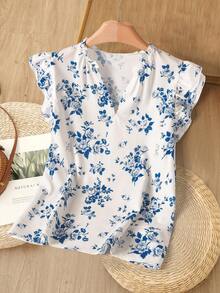 Rusticease Áo kiểu nữ mùa hè, phong cách thường ngày, họa tiết hoa, cổ khoét, tay bồng. - trắng - Xem 1