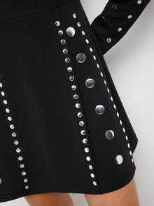 Maija Vestido mini de cuello alto de manga corta - Negro - Ver 6