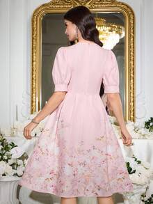 Modelyn Elegant Pink Floral Summer Dress For Women,V-Neck Wedding Ninang Dresses,Graduation Holiday Outfits Wedding Guest Dresses - Pink - View 8