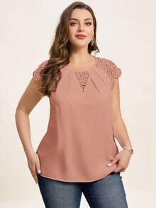 Chikora Plus Size Lace Embroidery Patchwork Women Shirt,Business Casual Woman - Coral Pink - View 6