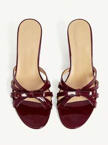 CUCCOO CHICEST Women's Shoes Classic Fashion Simple Black Patent Leather Stiletto Mule Sandals, Cross With Bow Women's Shoes, Commuting Versatile High Heels, Sexy And Elegant Wear Wedding Shoes Spring Shoes Bride Shoes - Burgundy - View 10