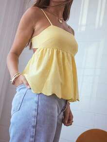 SHEIN Aralina-E Plaid Tie Back Flowy Vacation Summer Babydoll Peplum Cami Top - Yellow - View 3