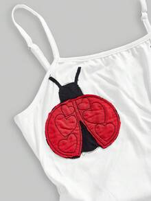 ROMWE Avant Women's Retro Casual Ladybug Embroidered All-Match Camisole - Dark Grey - View 3