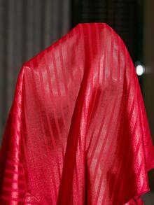 SilkySpell 性感缎面条纹纹理面料露背系带睡裙，舒适优雅的细节设计 - 酒紅色 - 查看 8