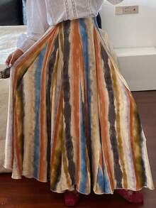 DAZY Chân váy nữ mùa hè in họa tiết tie-dye, có khóa kéo, kiểu dáng thường ngày, thích hợp cho kỳ nghỉ. - trái cam - Xem 2