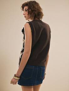 Poéselle Áo vest len nữ cổ chữ V họa tiết hình thoi cài cúc phía trước, áo vest len dệt kim họa tiết Argyle, áo không tay cài cúc kiểu vintage preppy, màu nâu be cổ điển nhiều lớp phong cách Y2K, áo dễ thương cho mùa tựu trường, áo kiểu Pháp. - màu nâu - Xem 3