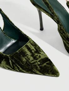 CUCCOO SZL Women's Elegant Pointed Toe High Heel Slip-On Pumps For Christmas - Velvet green - View 6