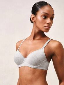 蜜桃女孩舒适日常内衣，多功能女士文胸，睡衣 - 灰色 - 查看 4