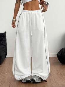 Coolane Summer Sport Casual Logo Pattern Baggy Sweatpants Comfy Pants White Wide Leg Pants Women Pants Wide Leg Wide Leg Summer Pants Loose Pants - White - View 5