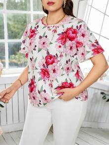 Reflora 大码优雅度假风印花荷叶边短袖女式夏季上衣 夏季 夏季假期 夏季女士 夏季女士优雅上衣 优雅女士上衣 夏季上衣 花卉上衣 花卉上衣 女士 花卉嘉年华服装 嘉年华 女士造型 2026 女士嘉年华服装 嘉年华 女士嘉年华服装 女士嘉年华服装 女士生日装 女士生日装 女士假期 女士节日 夏季假期 夏季假期 - 彩色 - 查看 4