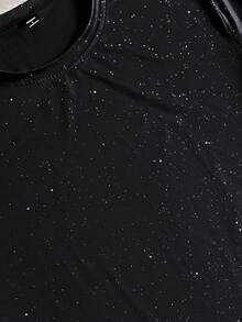 StoneGrade Back To School Clothes Boys Men Men's Iron-On T-Shirt With Shiny Lettering Print And Glitter Details. Black Crew Neck Shirt Men's Black Foil Round Neck Casual Short Sleeve T-Shirt For Summer - Black - View 5