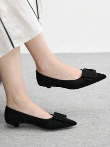 CUCCOO BIZCHIC Giày nữ kiểu Pháp gót thấp, kiểu dáng mới mùa xuân thu, có nơ, đế bằng, đế mềm, giày công sở. - màu đen - Xem 1