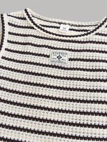 SHEIN Bộ đồ 2 món cho bé gái tuổi teen: áo tank top và quần short kẻ sọc đen trắng, trang phục thường ngày đa năng. - Đen và trắng - Xem 4