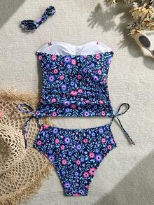 Swim Lushoire Women's Tropical Print Two Pieces Bikini Set, Casual Holiday - Multicolor - View 3