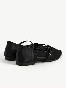 CUCCOO CHICEST Women's Summer Versatile Breathable Mesh One-Strap Pointed Toe Flat Sandals Wedding Shoes Spring Shoes Bride Shoes - Black - View 4