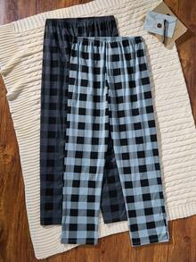 SHEIN 2条男士格子印花家居服裤子 - 彩色 - 查看 2