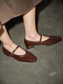 Bholvia Giày lười đế vuông quai đen thời trang thu/đông cho nữ, thanh lịch và thoải mái, thiết kế gót dày đơn giản, thích hợp cho tiệc tùng, dạ tiệc, ngày lễ, hộp đêm, đa năng - màu nâu - Xem 4
