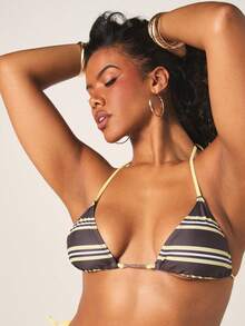 Missguided x Playboy Striped Triangle Bikini Set With Halter Top And Tie Side Bottom For Summer Beach Vacation Pool Party - Multicolor - View 5