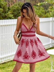 KARISMINA Print Sleeveless Dress For Women, Spring/Summer - Pink - View 5