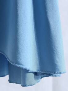 SHEIN 女童优雅时尚奢华吊带交叉肩无袖高腰收腰喇叭不对称下摆设计纯色缎面亮面面料高端圣诞节、毕业典礼、派对、万圣节活动礼服 - 藍色 - 查看 4