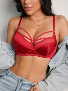 DesireSculpt 1件装女士红色钢圈加厚聚拢文胸 - 紅色 - 查看 1