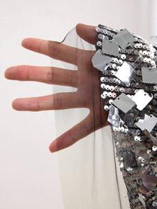 Freevana Bohemian Shiny Sequin Mesh Camisole, Sleeveless See-Through Sequin Cropped Top, Sexy Party/Music Festival Style, Versatile Layering Piece For Women - Black - View 7