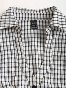 Sweetra Áo sơ mi tay ngắn in hoa, kiểu dáng cổ điển phối nhiều mảnh, giúp thon gọn vòng eo, phù hợp cho mùa xuân/hè và đi làm. - màu đen - Xem 6