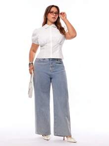 Solavibe Plus Size Women's Summer Elegant White Silky Petal Sleeve Top,Everyday Casual Pleated Body Fit Blouses,Work Office Shirts,Resort Vacation Wear Blouse - White - View 3