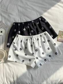 Comfortcana 2 chiếc quần short nữ bằng vải lanh kẻ sọc mới - Nhiều màu - Xem 2