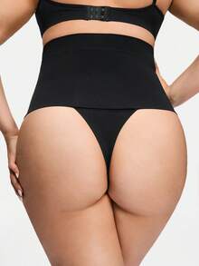SHAPORA Plus Size Women Seamless High Waist Slimming Shaping Briefs, Tummy Control Thong Panties - Black - View 3