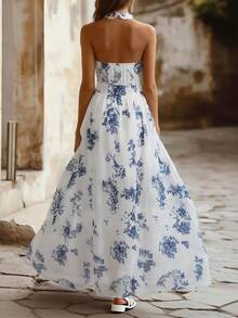 Balvessa 女士优雅印花露背连衣裙，夏季 - 彩色 - 查看 2