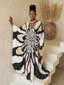BamGlimmer Spring New Design, Large Silhouette, Floral Print, Loose V-Neck, Long Dress For Women. Fashionable For A Vacation, Romantic And Lively For A Holiday Party Or Gathering. Kimono Dress Butterfly Abaya African Dresses For Women Caftan Dress Kaftans For Women - Multicolor - View 6