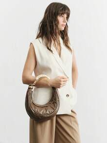 Ladies Vintage Casual Glass Ball Chain Element Handbag With Exquisite Hardware Handle For Commuting And Vacation - Brown - View 8