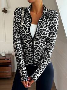 DAZY Sports Running Yoga Fitted Long Sleeve Jacket - Grey - View 1