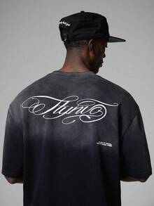 STYNVO Men's Casual Letter Print Washed Round Neck Short Sleeve T-Shirt, Summer - Black - View 3