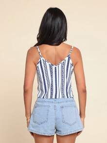 Coeurva Ditsy Floral Print Tie Hem Summer Woman Cami Top - Blue and White - View 2