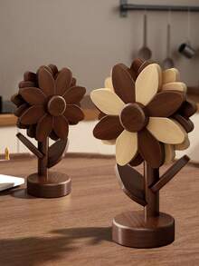 Cirelle Sunflower-Shaped Solid Wood Placemats - Heat-Resistant Natural Mats For Dining Table, Rustic Home Decor & Kitchen Essential - Multicolor - View 5