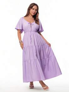 Solavibe Vestido de fiesta elegante con diseño de torsión y cintura ceñida para mujer de talla grande, atuendos de verano, ropa de verano, atuendos de primavera para mujer, vestido de primavera para mujer, atuendos de vacaciones en la playa para mujer, atuendos para salir, vestido de cumpleaños, atuendos de vacaciones, vestido morado, vestidos casuales para mujer, vestidos elegantes para fiestas, vestidos de verano casuales para mujer, vestidos de picnic para mujer, ropa de resort para mujer, vestido de vacaciones - Morado - Ver 1