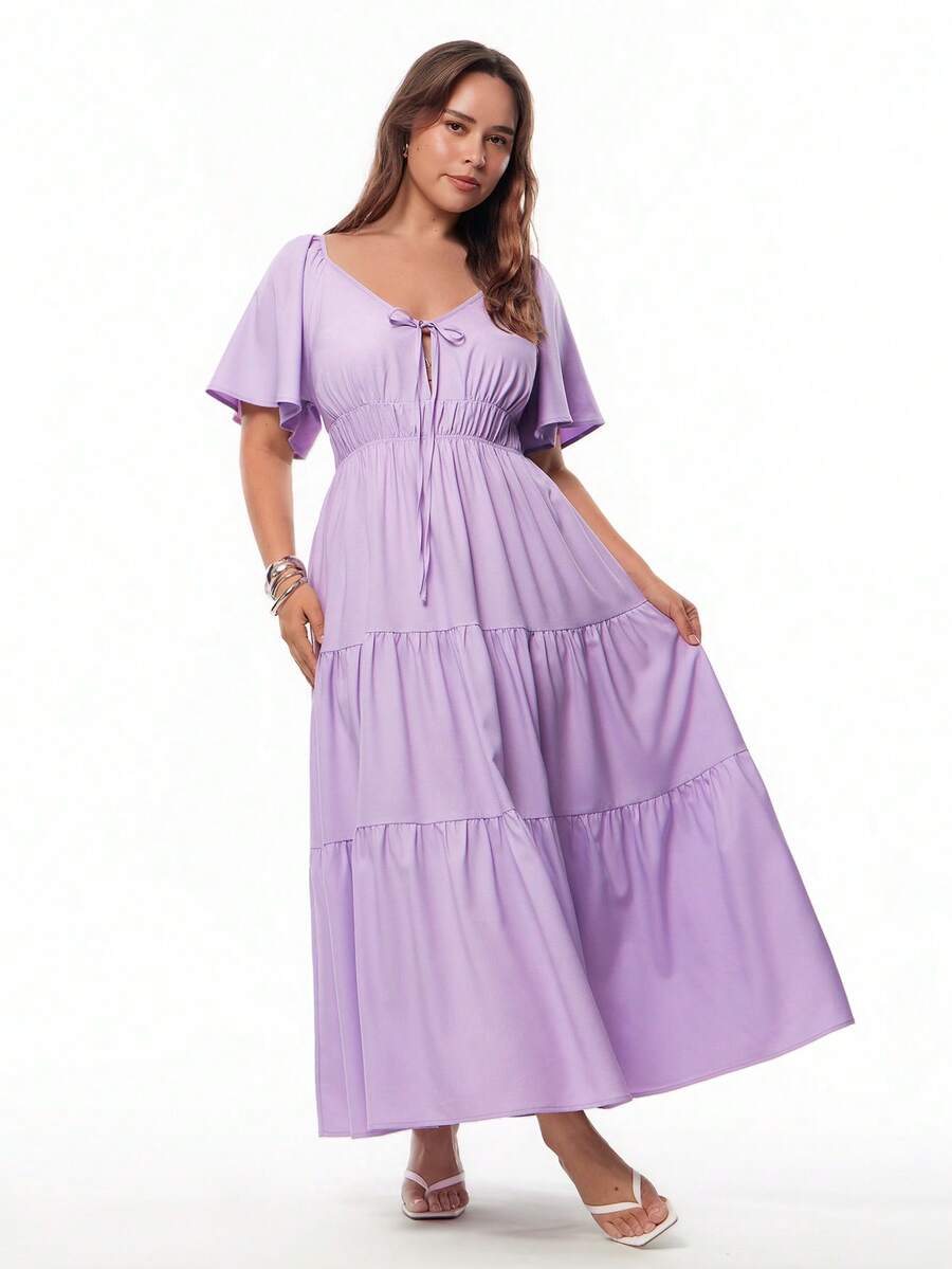 Solavibe Vestido de fiesta elegante con diseño de torsión y cintura ceñida para mujer de talla grande, atuendos de verano, ropa de verano, atuendos de primavera para mujer, vestido de primavera para mujer, atuendos de vacaciones en la playa para mujer, atuendos para salir, vestido de cumpleaños, atuendos de vacaciones, vestido morado, vestidos casuales para mujer, vestidos elegantes para fiestas, vestidos de verano casuales para mujer, vestidos de picnic para mujer, ropa de resort para mujer, vestido de vacaciones - Morado - Ver 1