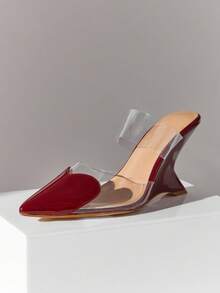 SHUZIA Ladies Elegant Point Toe Slip-On Wedges Valentine's Day - Burgundy - View 6