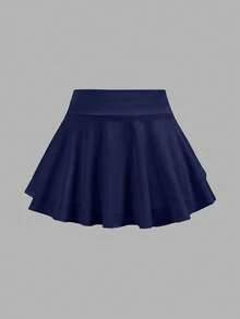SHEIN Tween Girls' Casual Solid Color Knit Tank Top And Shorts Set, Spring/Summer Tween Two Piece Set Tweens Two Piece Set Tween Crop Top Set - Navy Blue - View 5