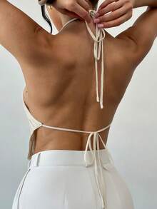 Firerie Women's Elegant Vacation Music Festival Romantic Sequin Crochet Knit Backless Shell Cami Top - Apricot - View 6