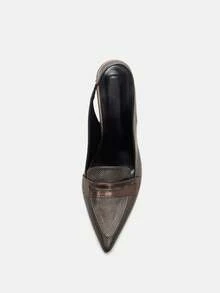 2025秋冬季女士细跟尖头乐福鞋，带后跟带，优雅高跟鞋 - 銅色 - 查看 9