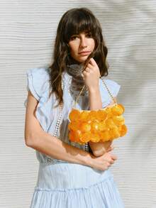 SHECARRY Ladies, Women Shell Pieces Top Handle Bags , Gold Metal Chain,Fashionable, Simple, Elegant, Versatile, For Beach,Vacation,Holiday,Summer, Seaside - Orange - View 5