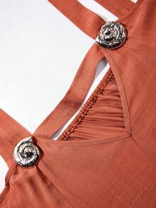SOLERSUN Vestido casual de fiesta de talla grande para mujer, de unicolor y con diseño calado - Marrón Mocha - Ver 8