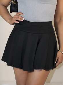 Steph T 女士纯色 V 领简约 A 字裙，休闲日常穿着 - 黑色 - 查看 4