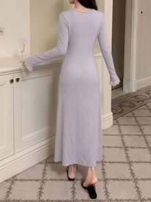 DAZY Charming Lace Patchwork Ruched Waist Dress, Women Loungewear Pajamas - Purple - View 2